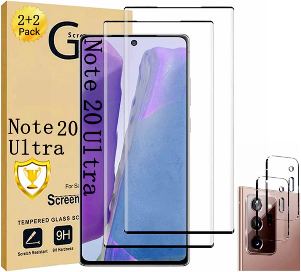         Galaxy Note 20 Ultra Screen Protector 【2+2 Pack】With Camera Lens Protector [ 3D Glass ] Compatible Fingerprint Easy Installation 9H Hardness Tempered Glass Screen Protector for Samsung Galaxy 