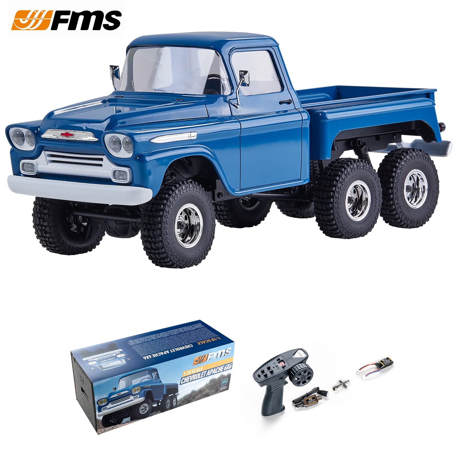 EAZYRC 1/18 Chevrolet Apache 1951S 6WD RTR RC Pick-up Car with Officially Licence for All Terrain with Battery and Transmitter… (Apache)
