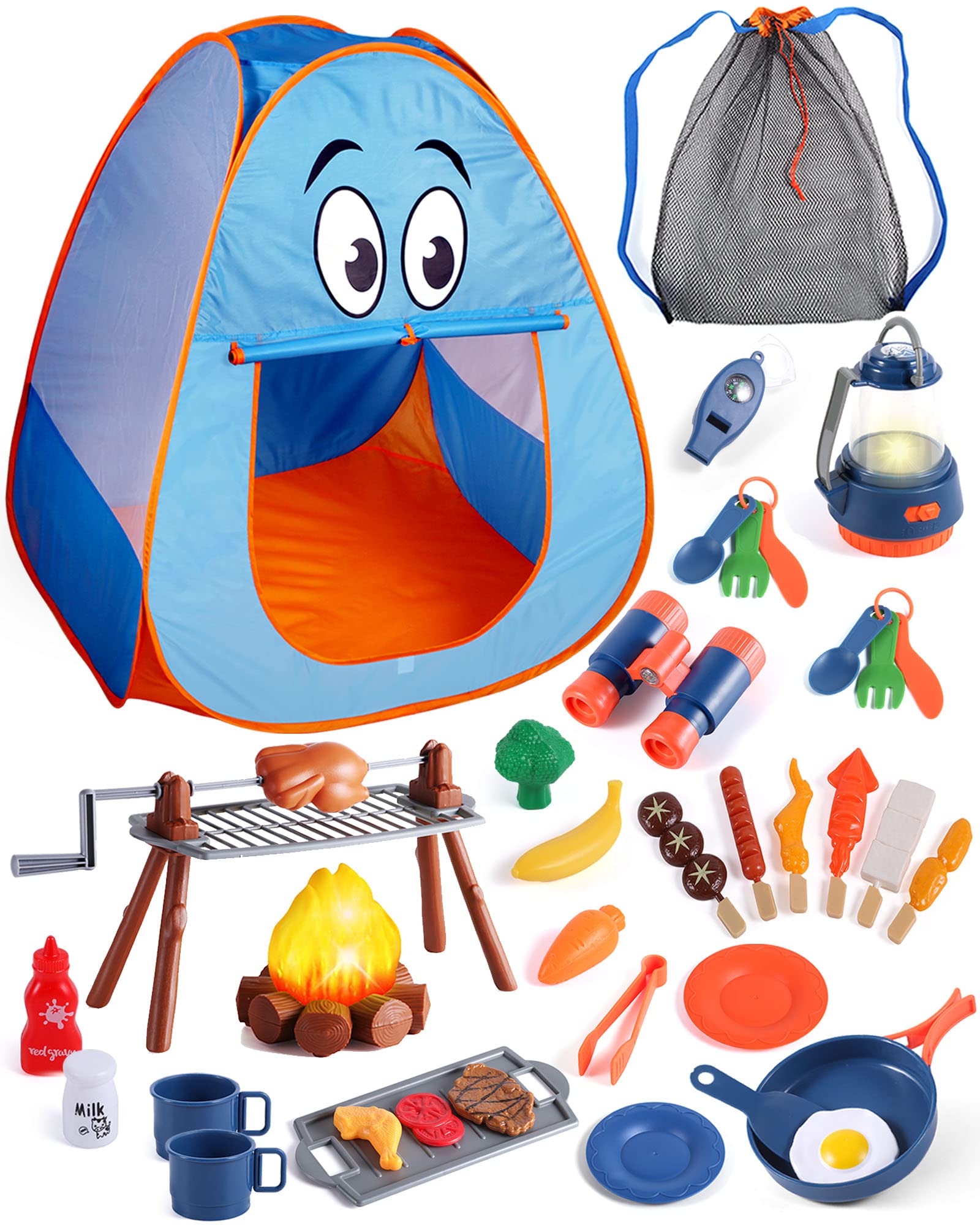 Kids Camping Set with Tent for 2 Toddlers-Kids Camping Toys for Kids 3-5 with Pop up Play Tent-Indoor Outdoor Pretend Camping Toys for Kids