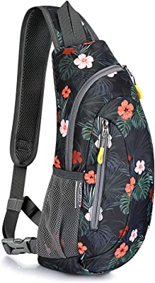 Sling Bags Men Shoulder Backpack Small Cross Body Chest Sling Backpack(Black Base Floral)