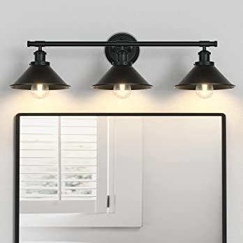         Licperron 3-Light Black Bathroom Vanity Light Fixtures Over Mirror, Farmhouse Vanity Wall Sconce Lighting with Metal Shade, Indoor Wall Mounted Lamp for Bathroom Mirror Cabinet Living Room   