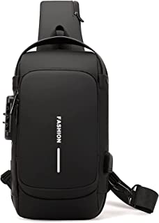 Anti theft Crossbody Sling Bag ,Waterproof Chest Daypack with USB Charging, Shoulder Backpack for Men Women (Black)