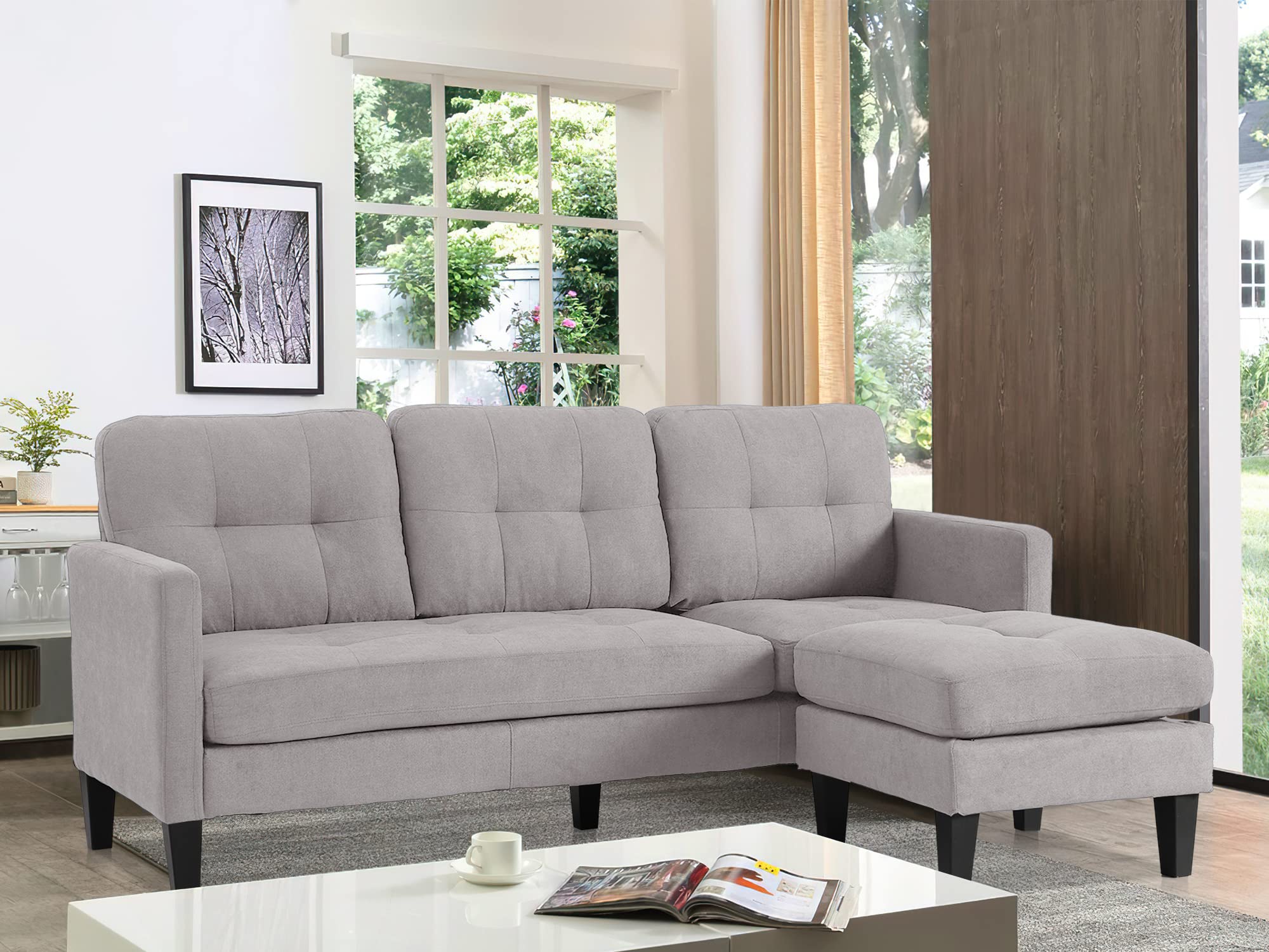 LETATA Convertible Sectional Sofa Couch with Chaise, Gray L Shaped Couch Sofa Set with Reversible Ottoman, Modern Small Sectional Couches for Living Room,Apartment,Small Spaces