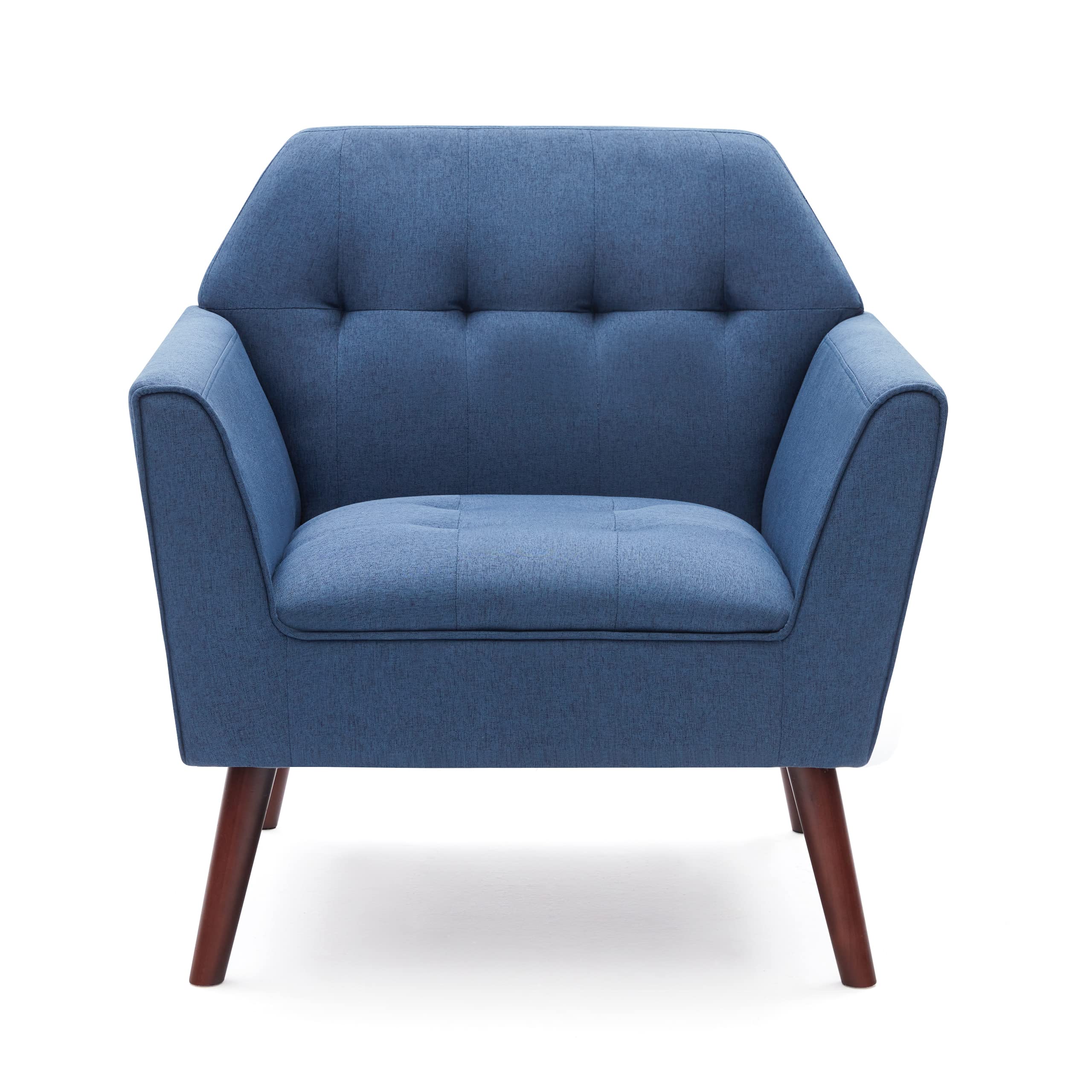 Kingfun Tbfit Accent Chairs for Bedroom, Midcentury Modern Accent Arm Chair for Living Room, Linen Fabric Comfy Reading Chair, Tufted Comfortable Sofa Chair, Upholstered Single Sofa, Blue