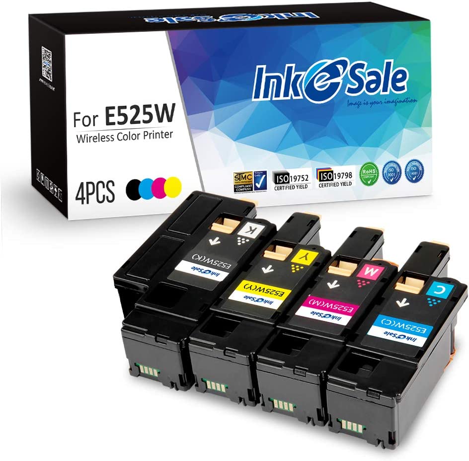         INK E-SALE Compatible Toner Cartridge Replacement for Dell E525W E525 525 (KCMY, 4-Pack), for use with Dell Color Laser E525W Printer       