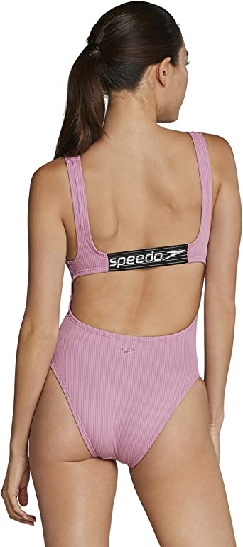          Speedo Women's Swimsuit One Piece Logo Back Strap Contemporary Cut        