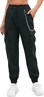 Women's Cargo Pants High Waisted Jogger Pants Outdoor Sweatpants with Chain