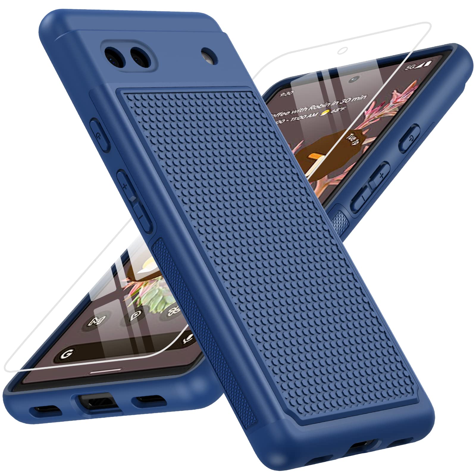 for Google Pixel 6a Phone Case: Dual Layer Protective Heavy Duty Cell Phone Cover Shockproof Rugged with Non Slip Textured Back - Military Drop Protection Bumper Tough - 6.1inch (Navy Blue)