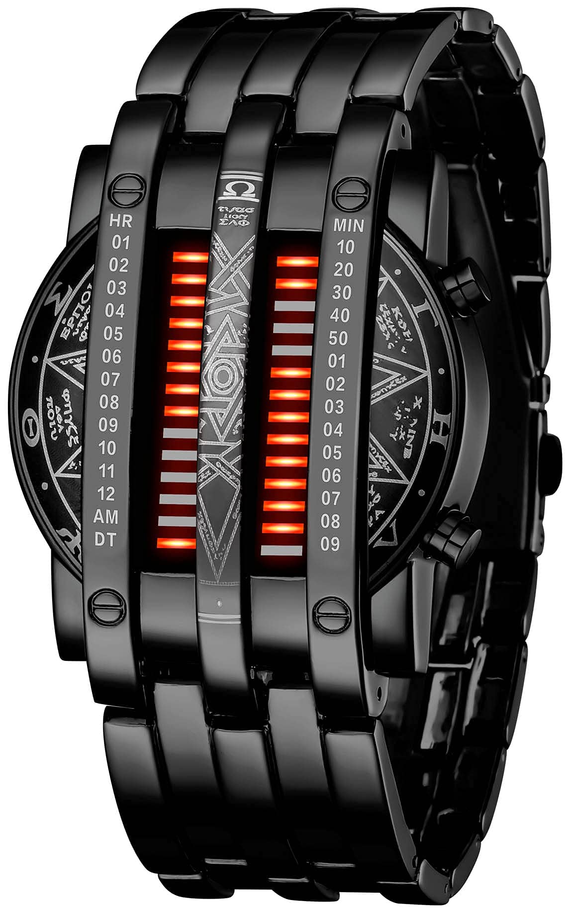 Binary Matrix Blue LED Digital Watch Mens Classic Creative Fashion Black Plated Wrist Watches
