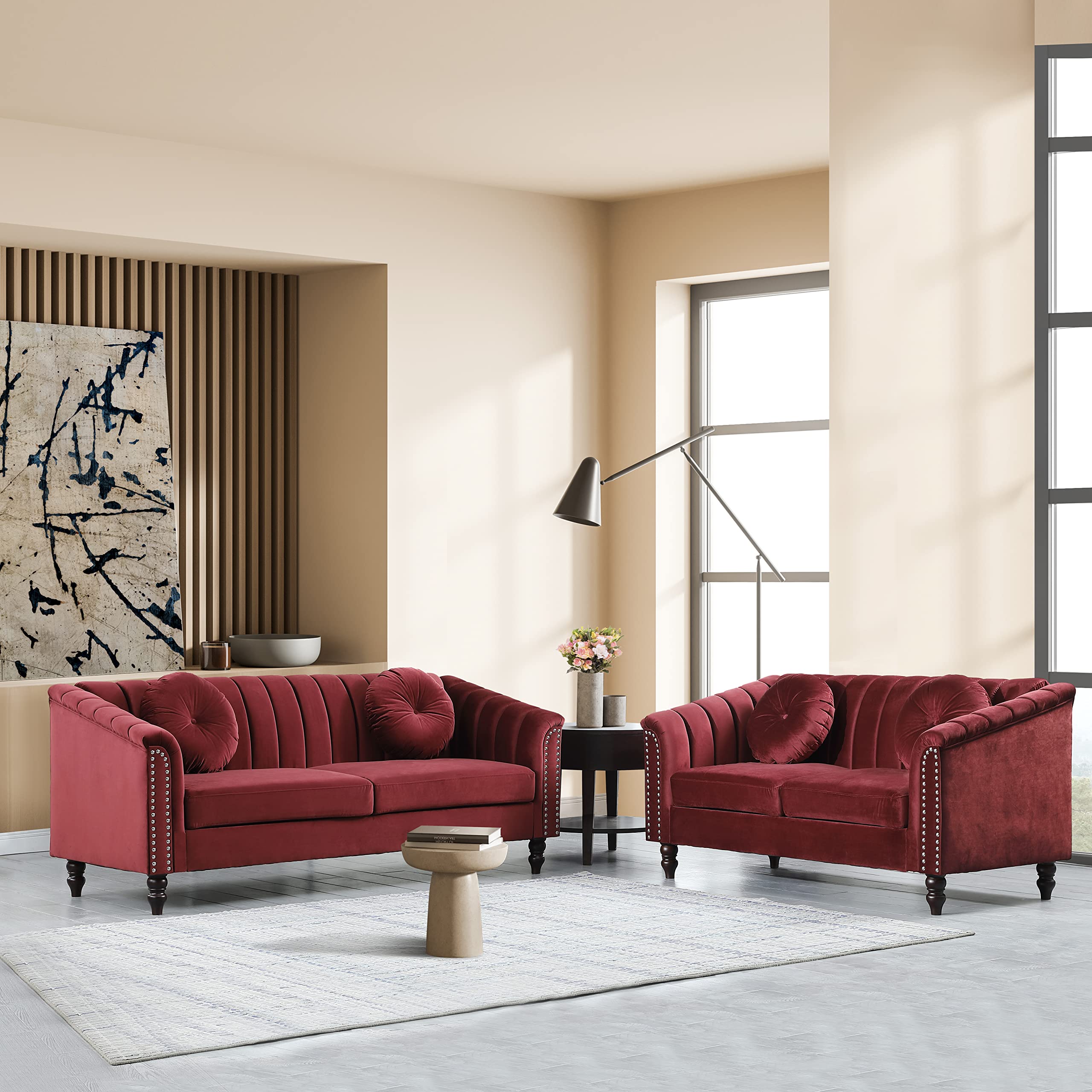Star Home Living Corp. Jessica 2 Pieces Living Room Set Sectional, Burgundy