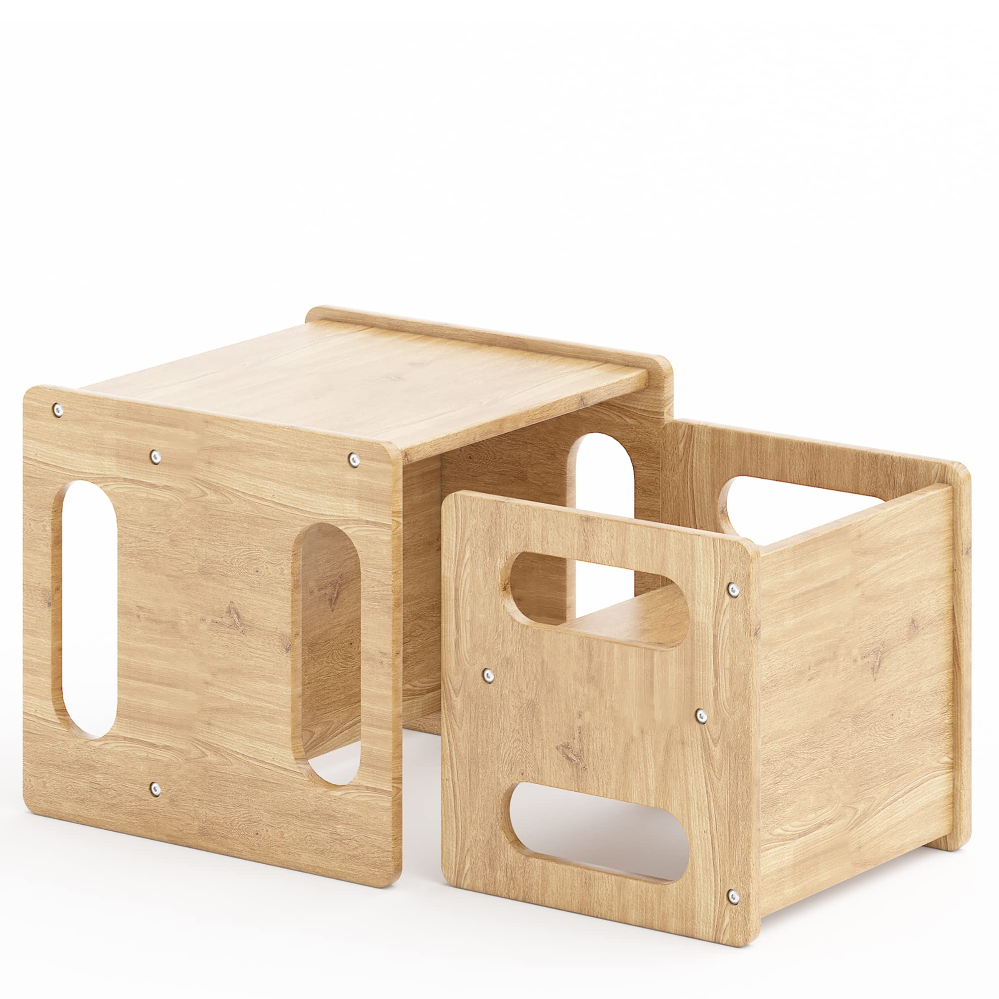 ERUGI Montessori Weaning Table and Chair,Real Hardwood, Desk for Toddler Reading, Arts, Crafts, Snack Time, Playroom,Activity Cube,Step Stool- 1-3 Year Old Kids Montessori Furniture