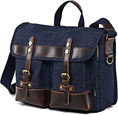 Brand Valley Trail Canvas Messenger Bag Crossbody Vintage Satchel Bag, Water Resistant Canvas Briefcase Computer Bag