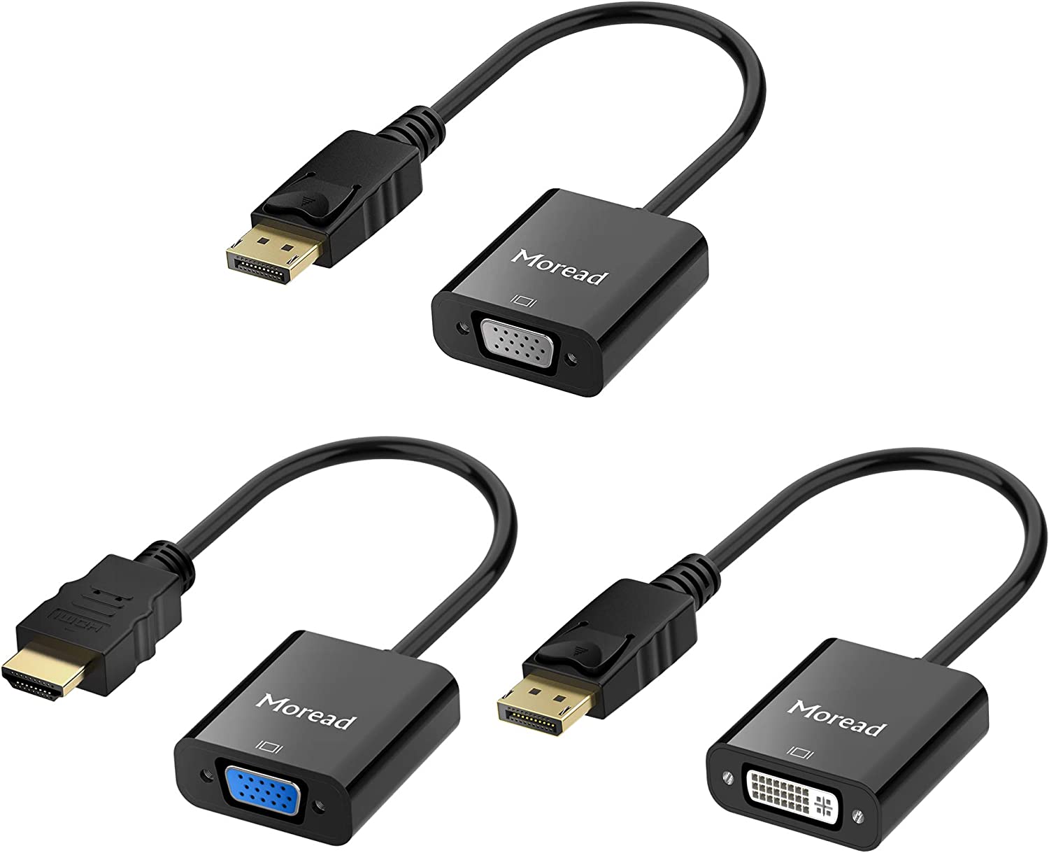         Moread DP/HDMI to VGA &amp; DP to DVI Adapter Bundle, Gold-Plated Adapters (Male to Female) for Dell, Lenovo, HP and Other Brands       