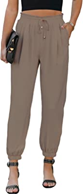 Women's 2023 Soft Casual Loose Drawstring Elastic High Waisted Joggers Pants with Pockets