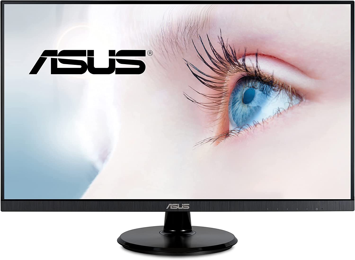         ASUS 27” 1080P Monitor (VA27DQ) - Full HD, IPS, 75Hz, Speakers, Adaptive-sync/FreeSync?, Low Blue Light, Flicker Free, VESA Mountable, Frameless, HDMI, VGA, DisplayPort, Tilt Adjustable, BLACK