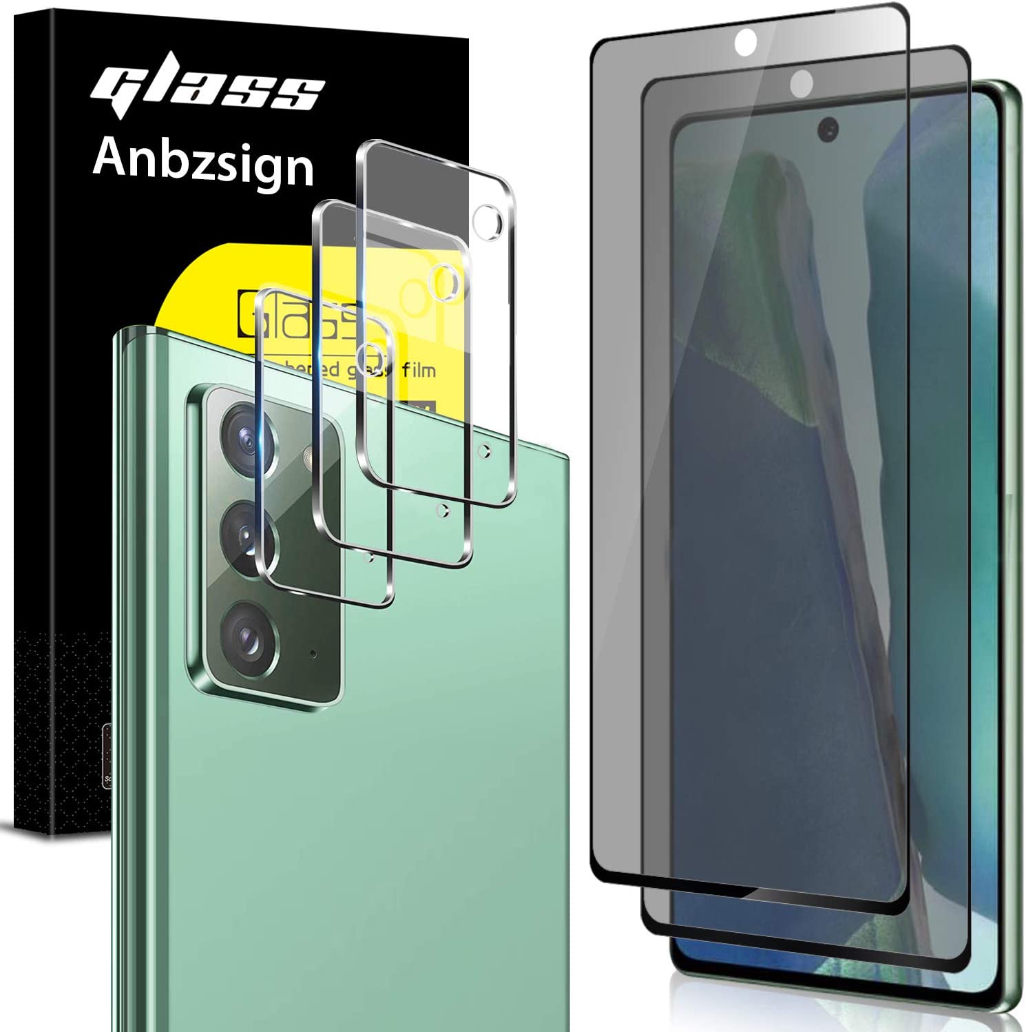         Anbel Design Anbzsign [2 Pack] Camera Lens Protector and [2 Pack] Privacy Screen Protector for Samsung Galaxy Note 20 / Note 20 5G, [Full Coverage] [Case Friendly] Anti-Spy 9H Hardness Tempere