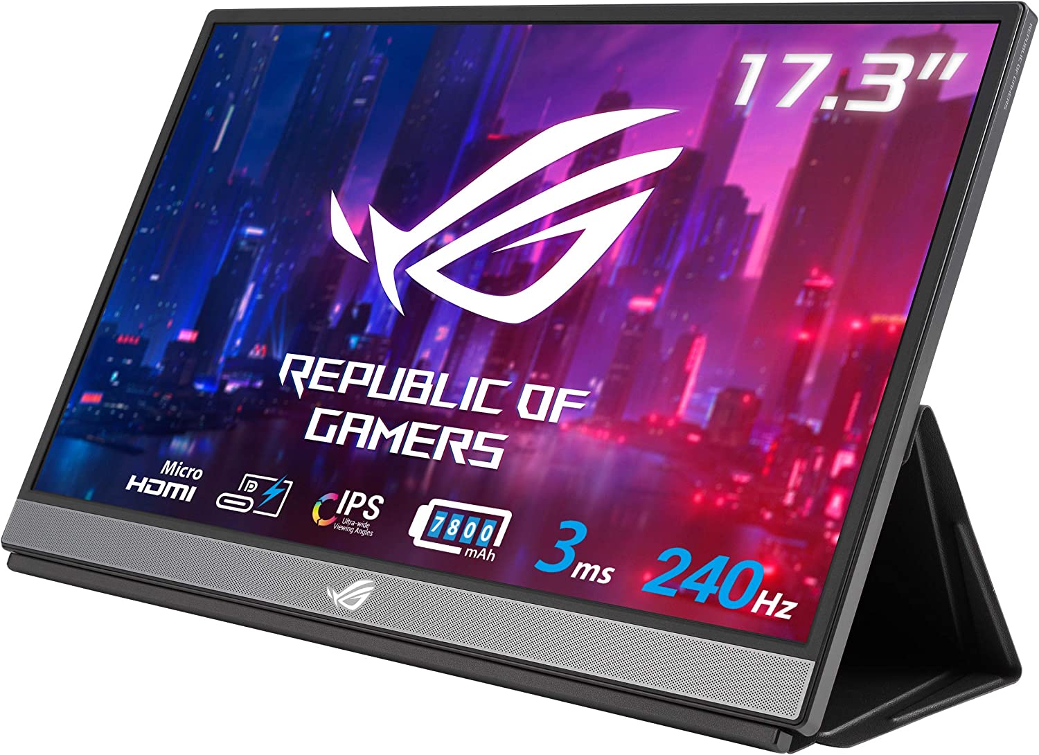         ASUS ROG Strix 17.3" 1080P Portable Gaming Monitor (XG17AHPE) - Full HD, IPS, 240Hz, 3ms, Adaptive-Sync, Smart Case, Ultra-slim, USB-C Power Delivery, Micro HDMI, For Laptop, PC, Phone, Co