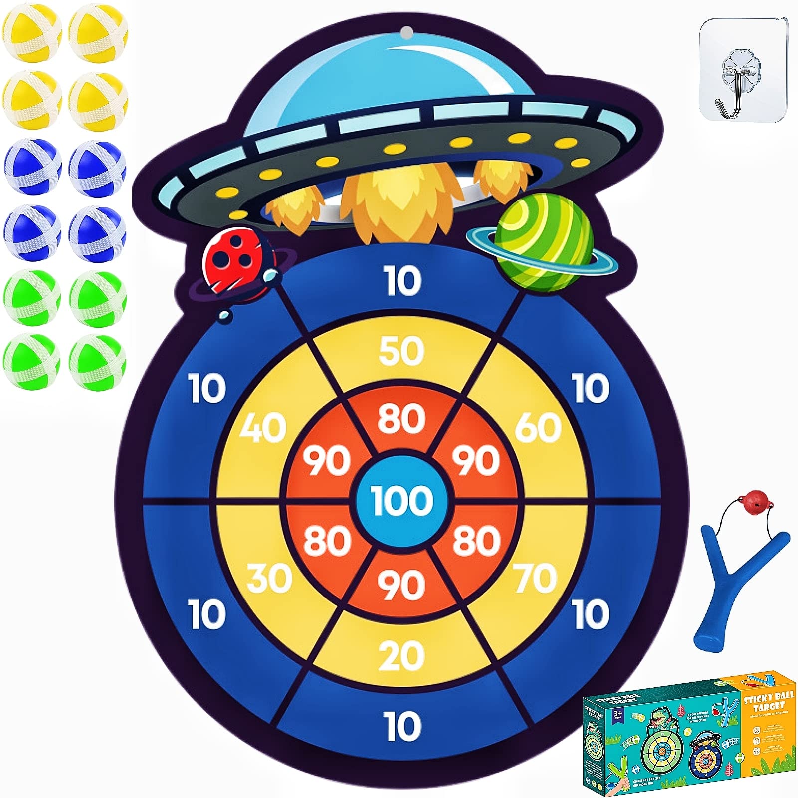 Dart Board for Kids, Cartoon Dart Board Game, 12 Sticky Balls, 1 Slingshot Launcher, Indoor Outdoor Sport Games Activities, Birthday Favors Toys Gifts for 3 4 5 6 7 8 9 10 Year Old Boys Girls