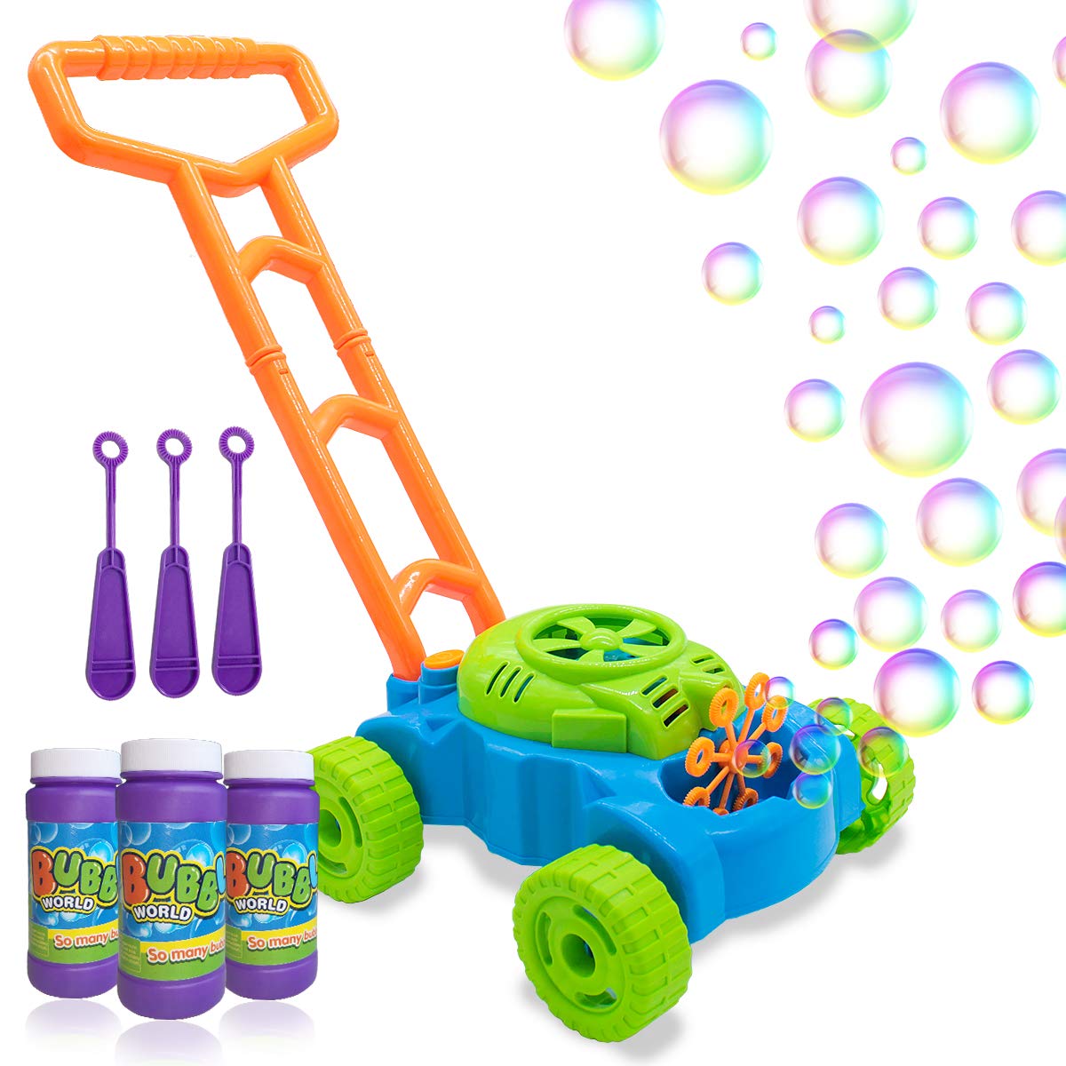Lydaz Bubble Lawn Mower for Toddlers, Kids Bubble Blower Maker Machine, Summer Outdoor Push Backyard Toys, Birthday Gifts Easter Basket Stuffers Toys for Preschool Baby Boys Girls