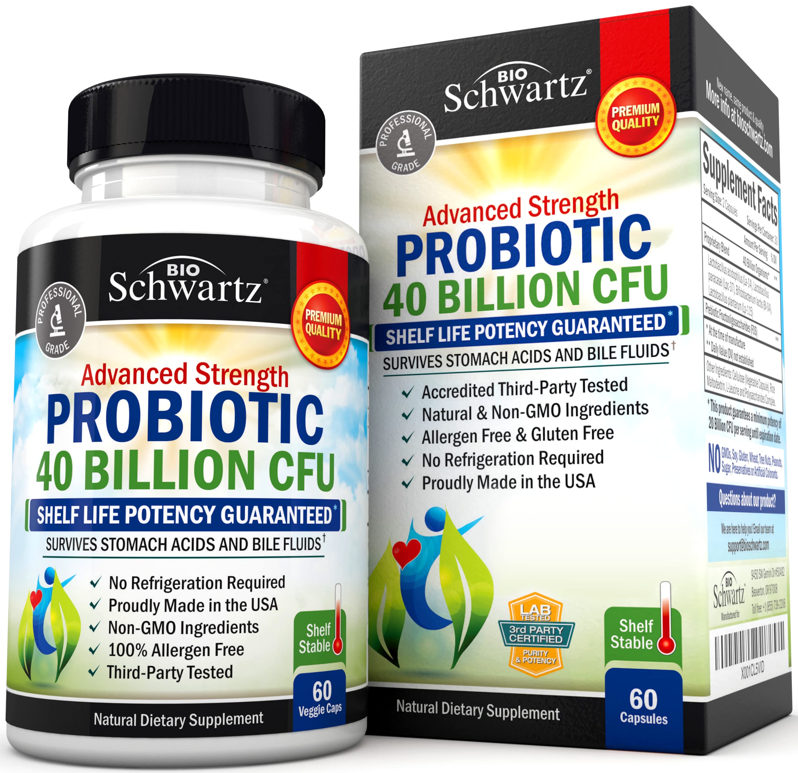 Probiotic 40 Billion CFU - Probiotics for Women and Men with Prebiotics, Lactobacillus Acidophilus, Astragalus for Gut Health, Digestive Relief - Shelf Stable Supplement, Non-GMO, 60 Capsules