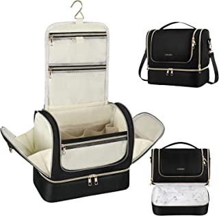 Travel Toiletry Bag for Women, Double Layer Hanging Makeup Organizer Bag with Waterproof Pocket, Cosmetic Bag Travel Essentials for Full Sized Toiletries, Travel, Business Trips, Family Use, Black