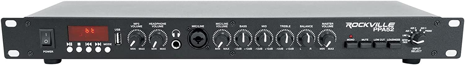         Rockville PPA52 Preamp Pro 1U Pre-Amplifier w/Bluetooth/USB/Computer Interface       