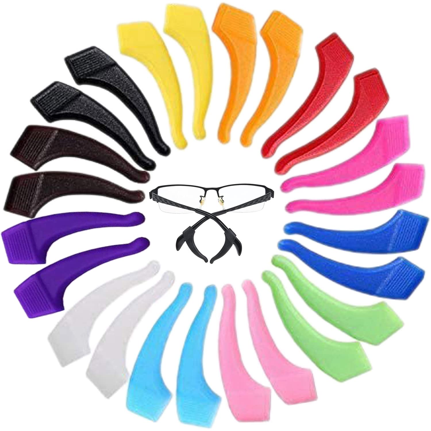 MOLDERP Glasses Ear Grip - Kids and Adults Sport Eyeglass Strap Holder, Eyewear Retainer, Silicone Anti Slip Holder For Glasses , Eyeglass Temple Tip , 12 pairs (Multicolored)