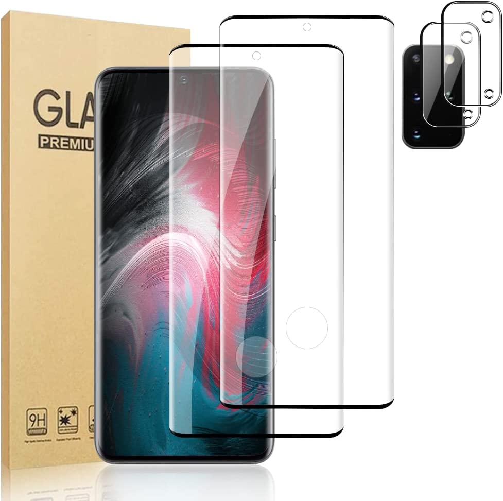         [2+2 Pack] Galaxy S20 Plus Glass Screen Protector and Camera Protector, HD Clear 9H Tempered Glass Scratch Resistant, Fingerprint Unlock, Full Coverage, Bubble-Free for Samsung Galaxy S20 Plus