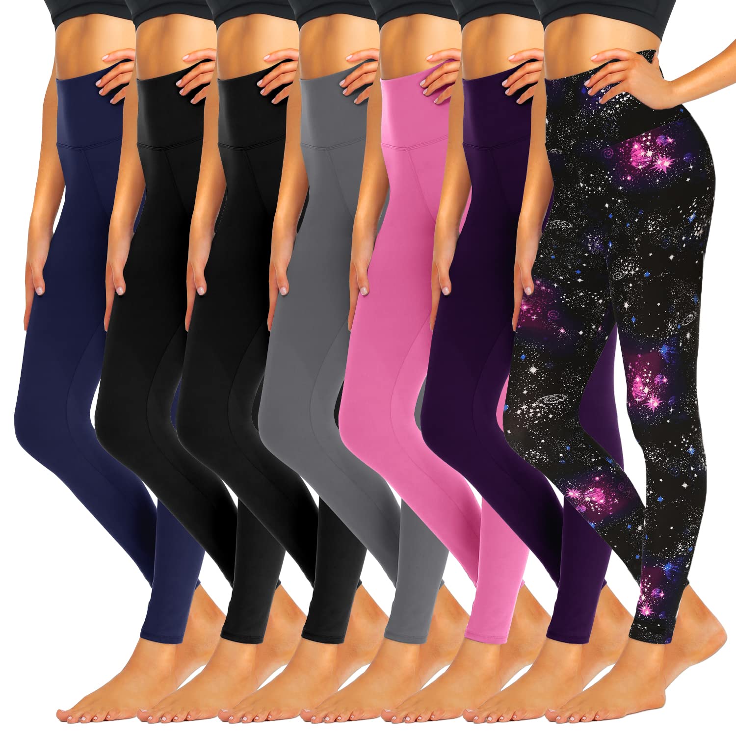 7 Pack High Waisted Leggings for Women, Buttery Soft Black Running Yoga Leggings