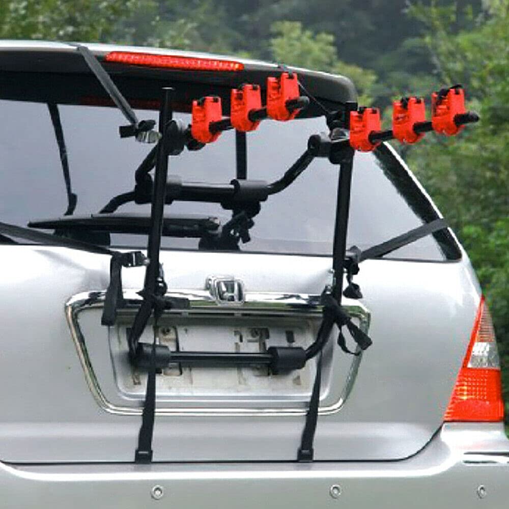 BJTDLLX Trunk Mount Rack, 3-Bike Carrier Rack Bicycle Carrier Fit for Most Sedans, Foldable Car Bike Rack Trunk Bike Rack for Car, Hitch Mounted Bicycle Rack, 44.09lbs Load Capacity