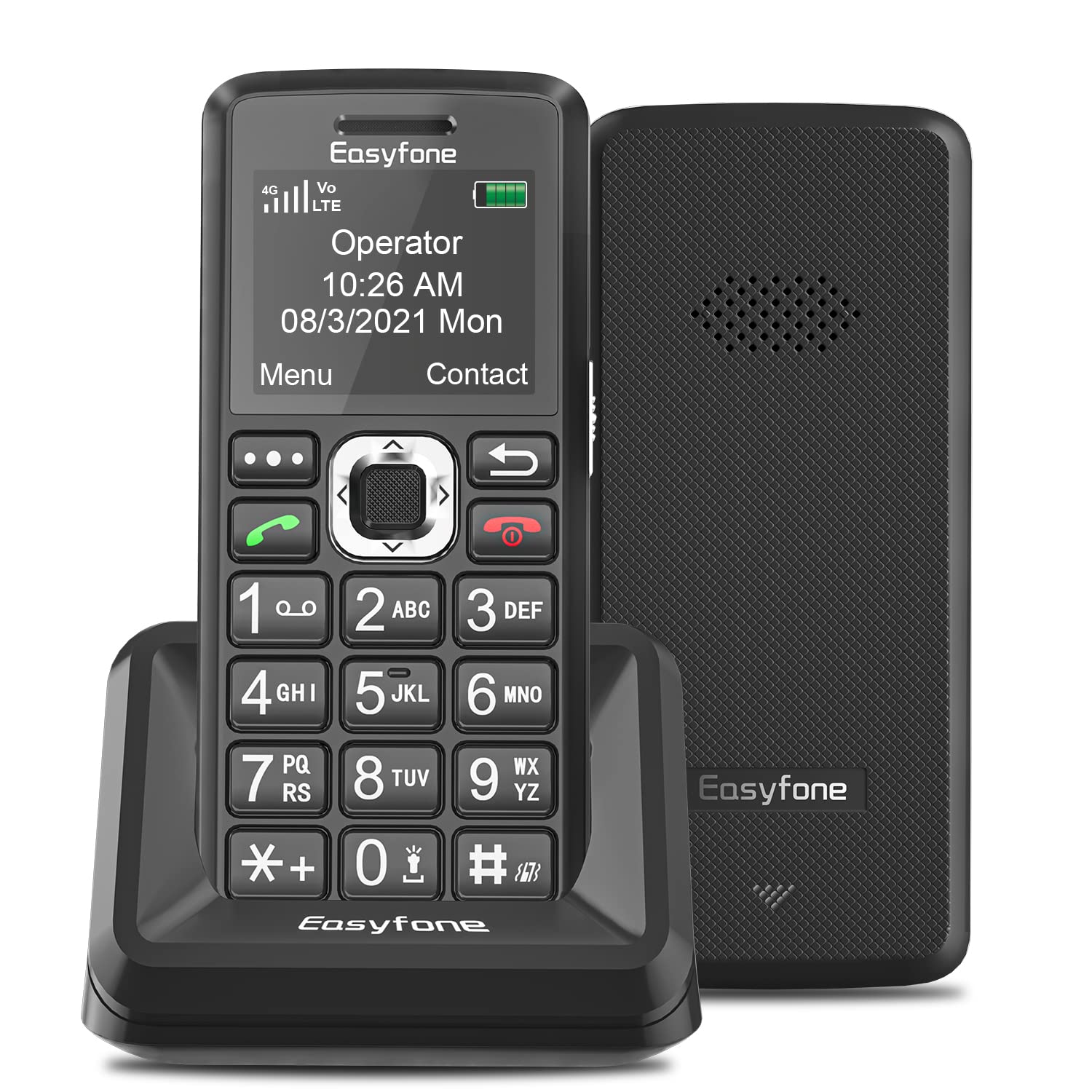 Easyfone T200 4G Easy-to-Use Cell Phone | Unlocked for T-Mobile, Metro, Tello, SpeedTalk, and RedPocket(AT&T) | GSM Unlocked Mobile Phone with SOS Button and Charging Dock