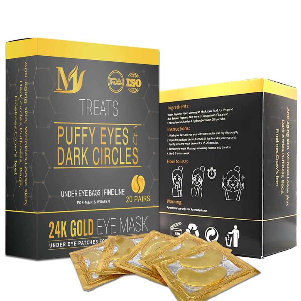 OUOYYO Eye Gel Patches(20 Packs) Under Eye Patches for Dark Circle Wrinkle and Puffy Eyes,Eye Mask for Face Care,Beauty&Personal Care