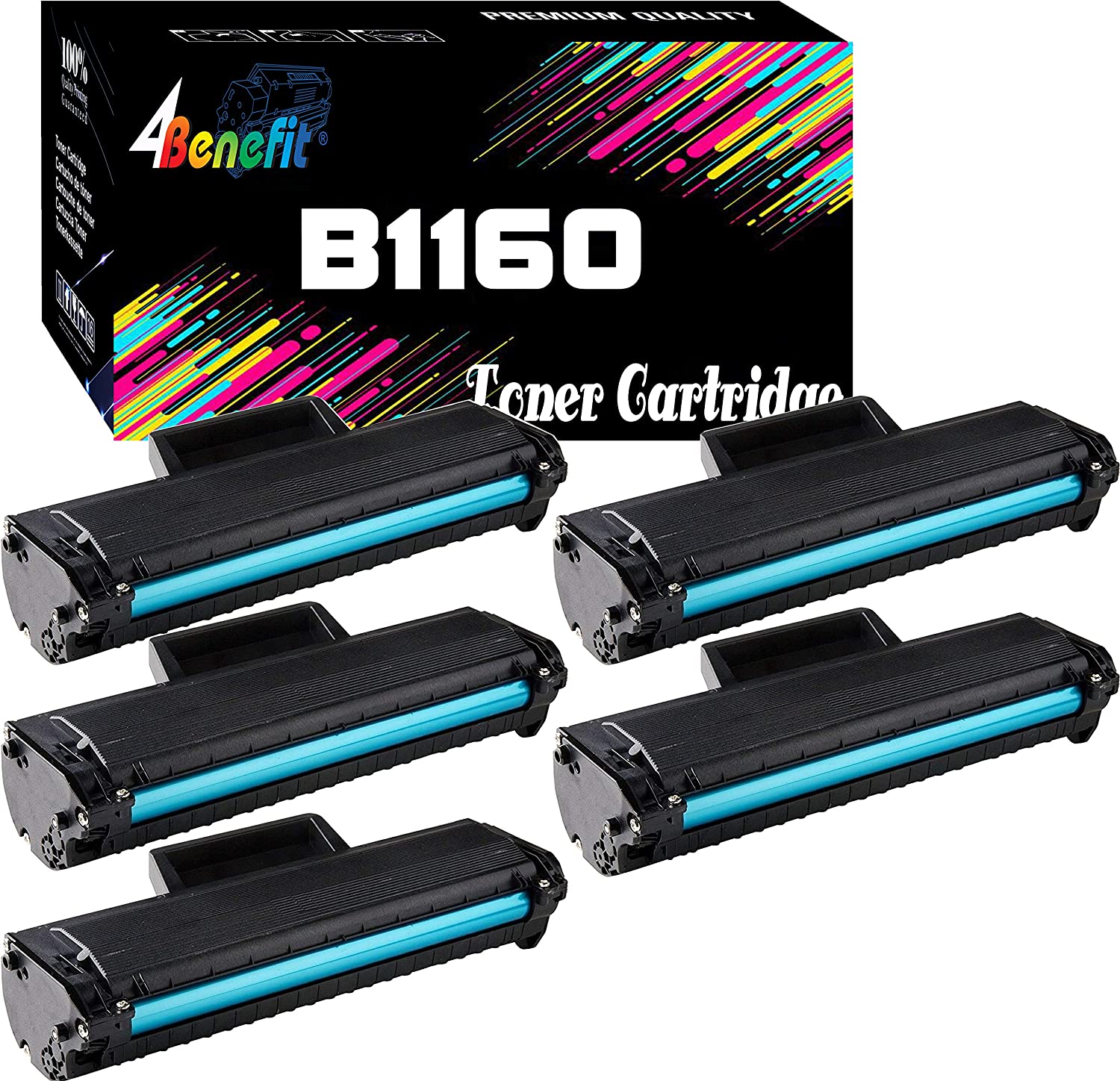         5-Pack 4Benefit Compatible Replacement B1160W Toner Cartridge Work for Dell YK1PM 1160 331-7335 HF44N HF442 to use with B1160 B1160w B1163w B1165nfw Mono Laser Printers       