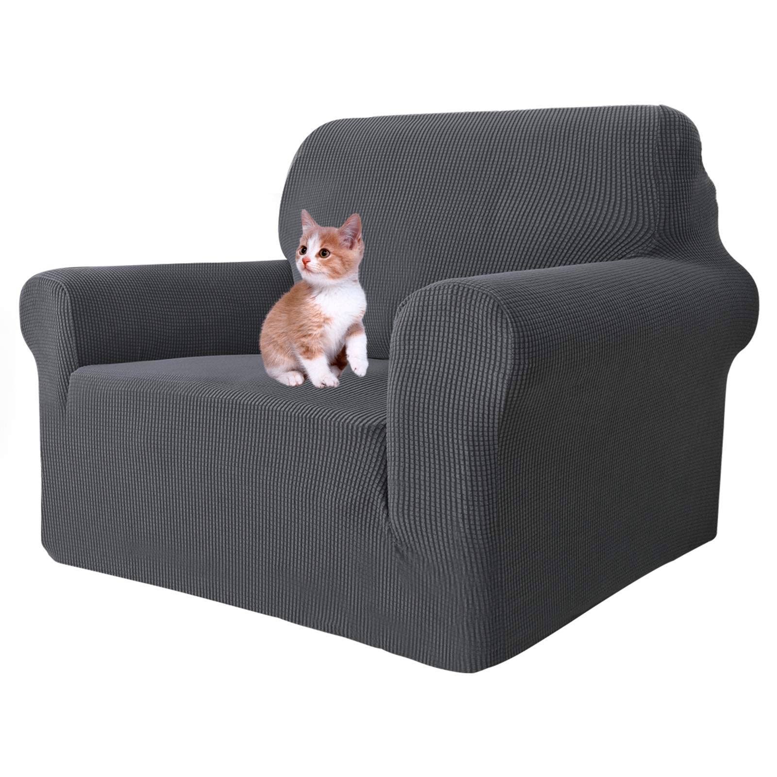MAXIJIN Super Stretch Chair Covers for Living Room, 1-Piece Universal Chair Slipcover with Arms Jacquard Spandex Chair Protector Dogs Pet Friendly Sofa Couch Armchair Cover (Chair, Gray)