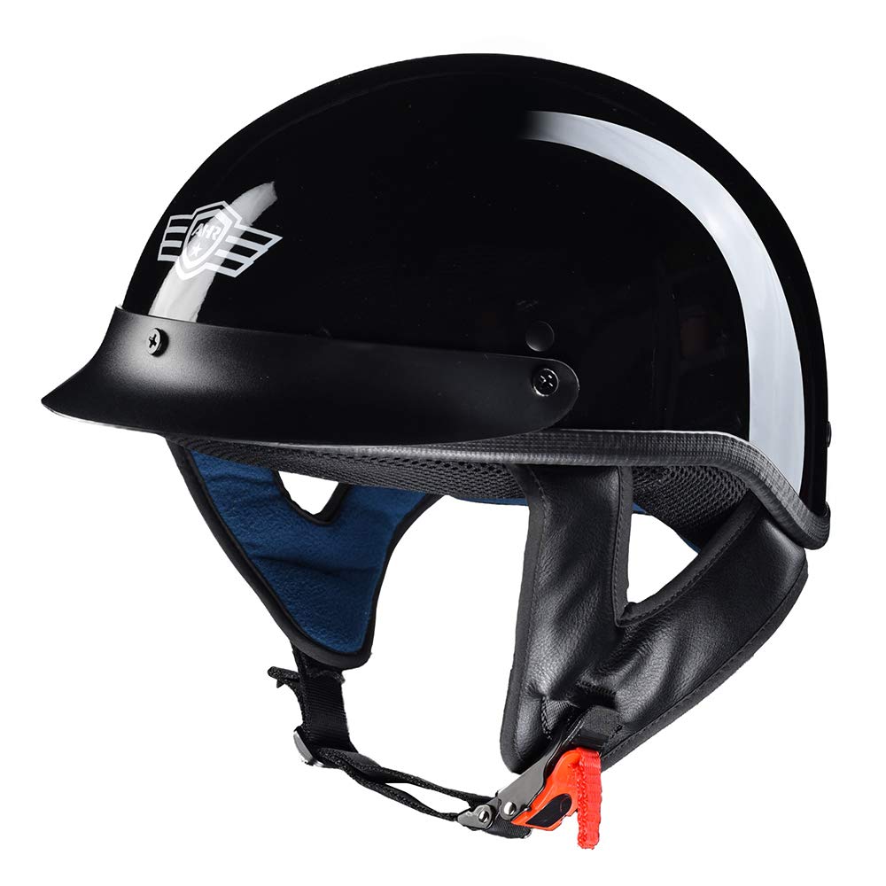 AHR RUN-C Motorcycle Half Face Helmet DOT Approved Bike Cruiser Chopper Gloss Black M