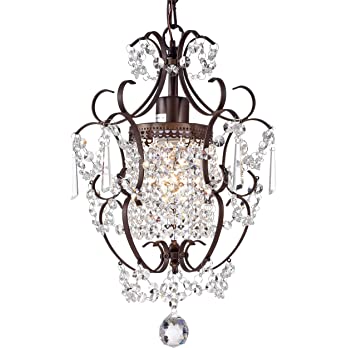          PAPAYA Crystal Chandelier Lighting ，Bronze Chandeliers D11``*H15.8`` with 39.4-Inch Adjustable Chain ，1 Light Modern Iron Ceiling Light Fixture，Mini Pendant Lights for Girls Room Bedroom Nurs