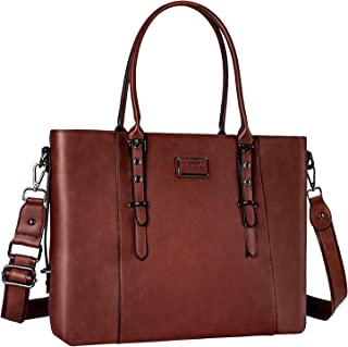MOSISO PU Leather Laptop Tote Bag for Women (17-17.3 inch), Brown