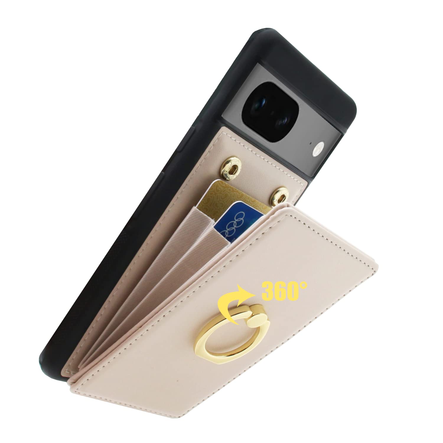 KSRIDOTE Google Pixel 7 Wallet Case with Card Holder & Finger Ring, Cell Phone Case Wallet for Google Pixel 7 Phone Cover Kick Stand RFID Blocking Shockproof, Beige