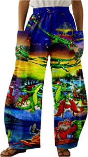 Women's Christmas Sweatpants Xmas Graphic Plus Size Straight Pants Trousers Elastic Waist Joggers Pants with Pockets