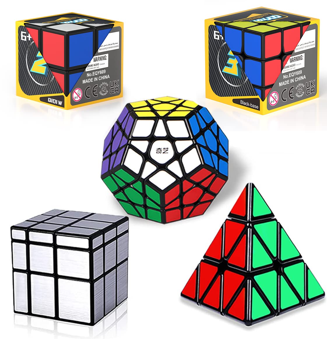 Roxenda Speed Cube Set, Speed Cube Bundle of 2x2 3x3 Mirror Megaminx Cube and Pyramid Cube Smoothly Magic Cubes Collection for Kids & Adults [5 Pack]