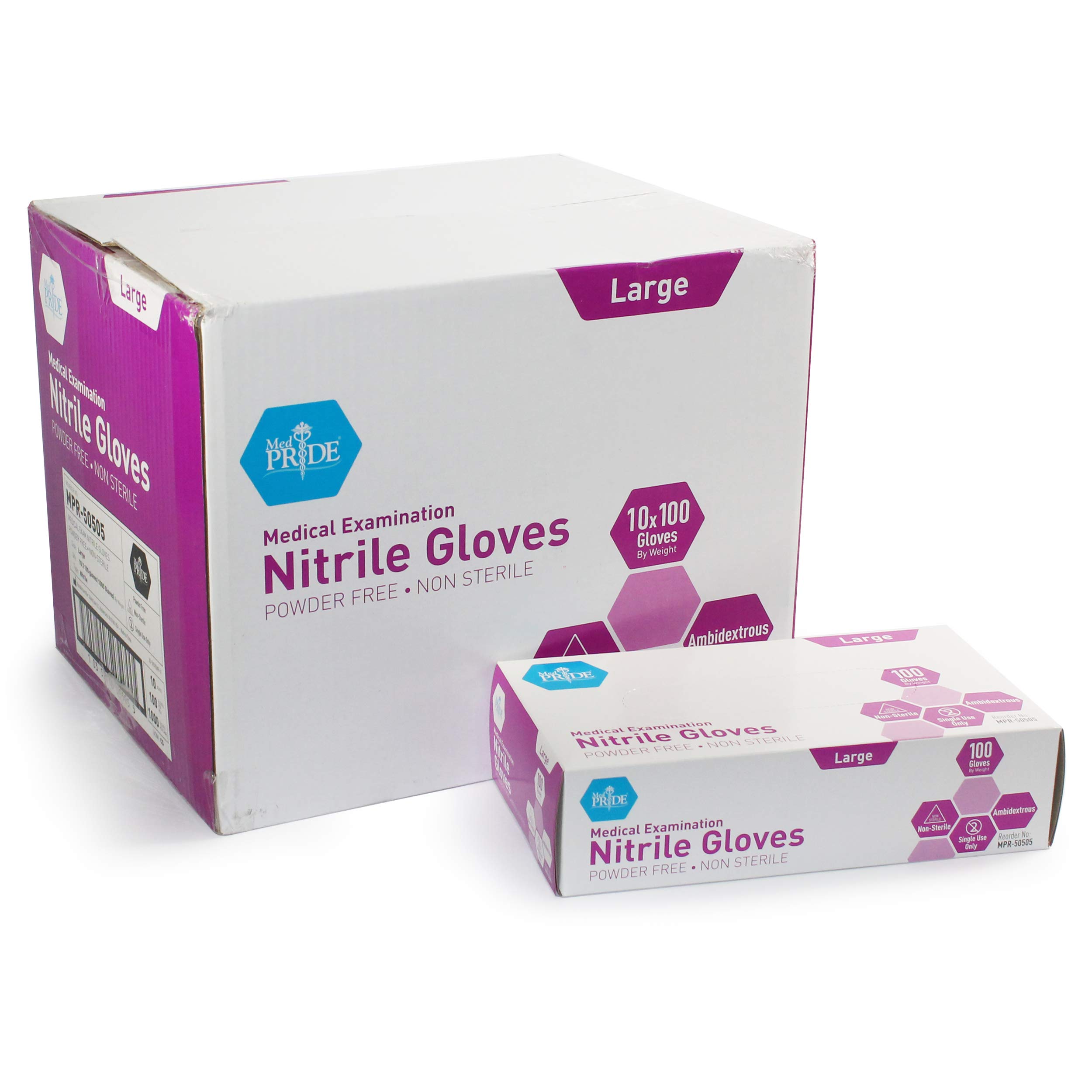 MedPride Powder-Free Nitrile Exam Gloves, Large, 100 Count, Pack of 10