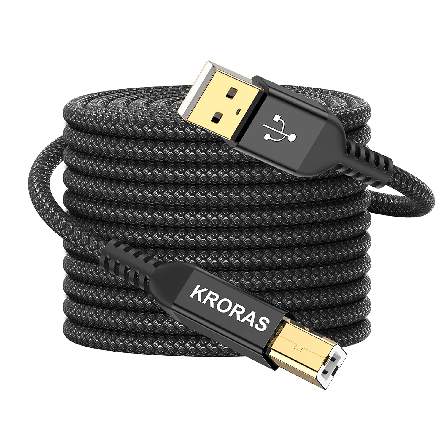         KRORAS USB 2.0 Printer Cable 10 feet, USB Type A Male to B Male Scanner Cord High Speed for HP, Canon, Dell, Epson, Lexmark, Audio Interface, Midi Keyboard and More       