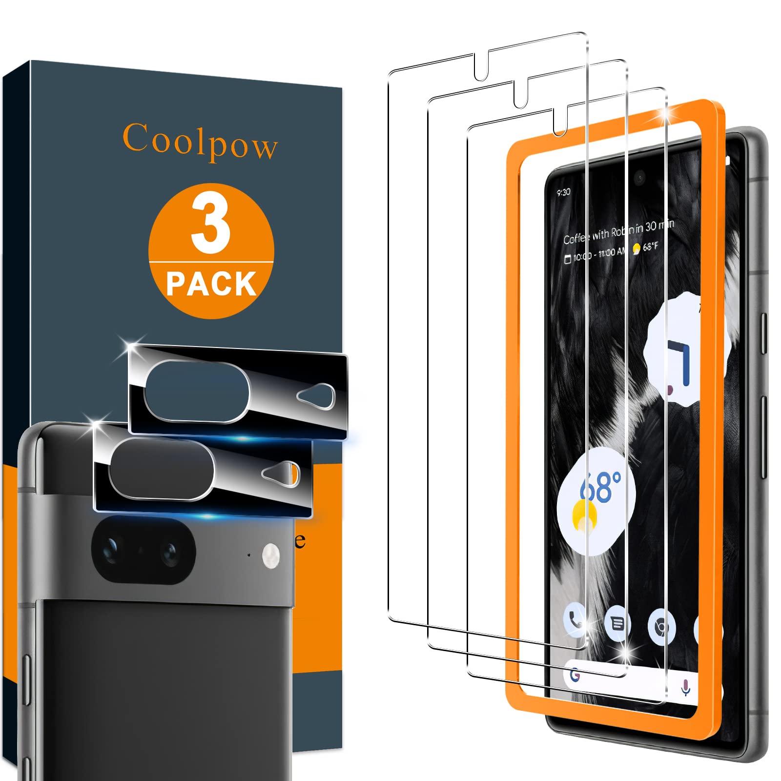 【 3+3 PACK 】 Designed for Google Pixel 7 Screen Protector Tempered Glass Cell Phone Film, 9H Hardness, Ultra HD, Scratch Resistant, Easy Install, Case Friendly