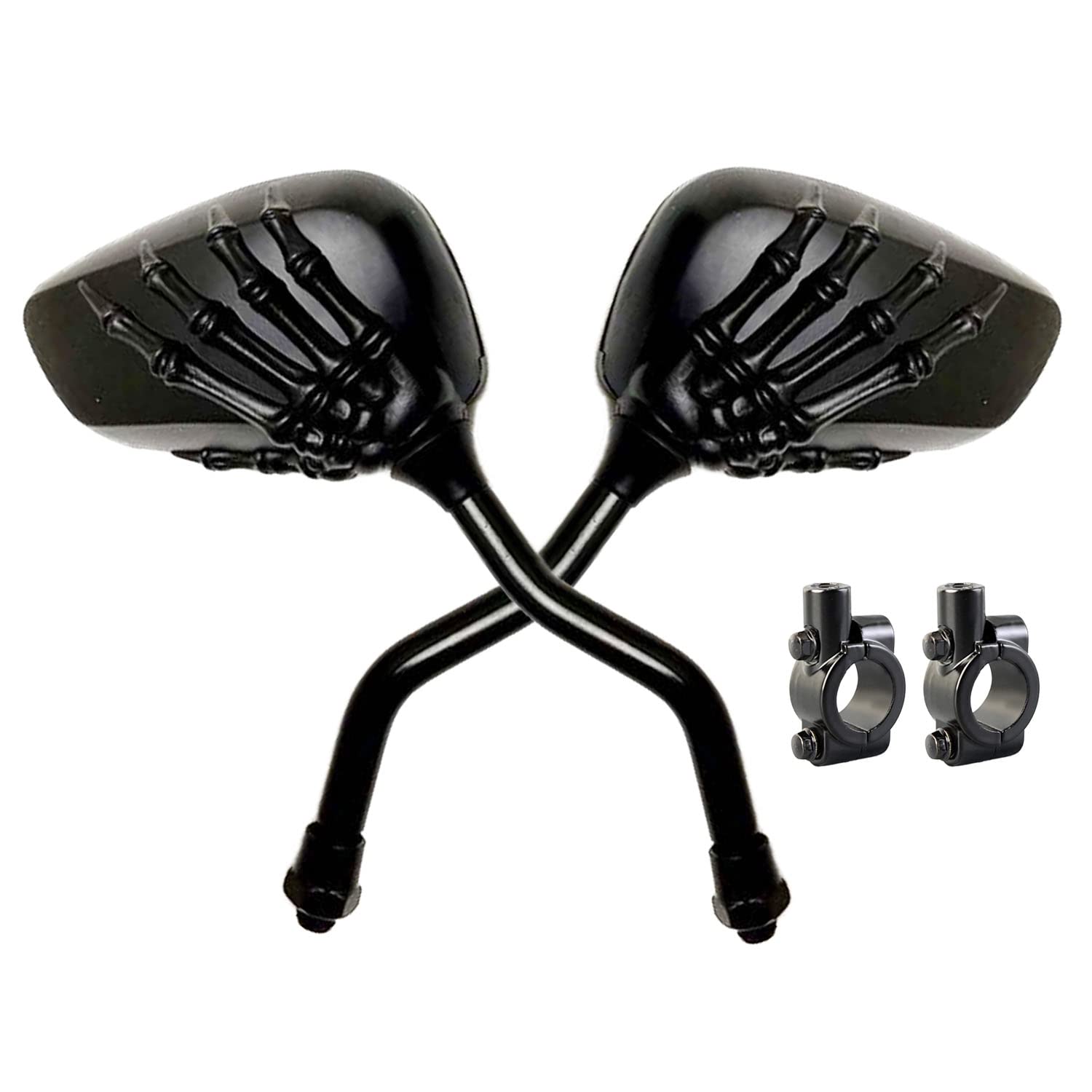 Pairs of Distinctive Skull Skeleton Hand Bicycle Mirror, Rearview Side Mirror Handlebar Mirror Mount Holder Clamp Adaptor 10mm for Scooter Moped Bike Standard Bike Motorcycle