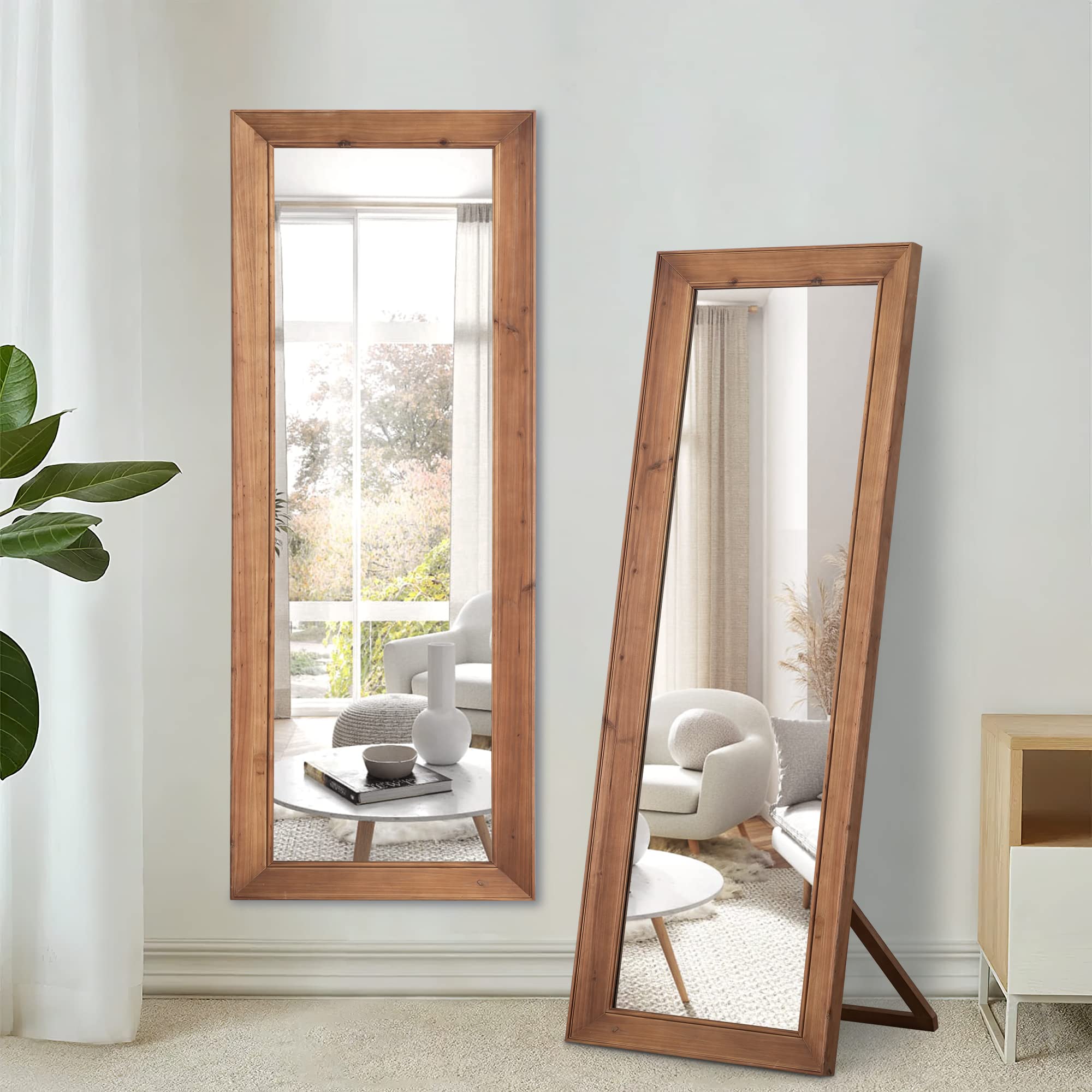 NicBex 64 x 21 Inch Full Lenth Mirror with Wooden Stand, Free Standing Floor Mirror, Wall Mounted Mirror, Color Dimmable & Brightness Adjustment for Bedroom, Oak(with Stand)