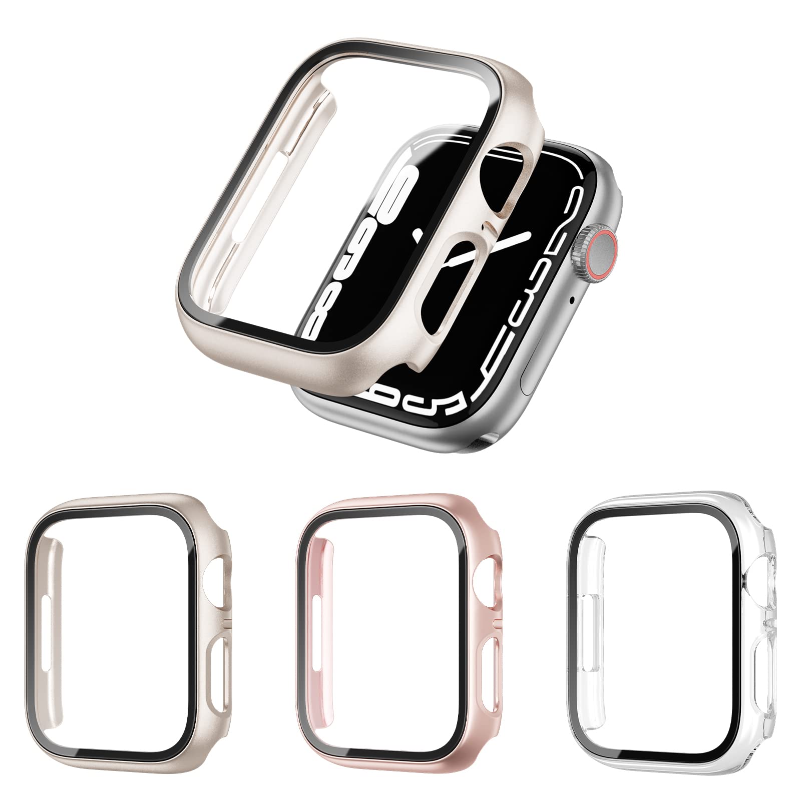 3 Pack Hard PC Case Compatible with Apple Watch SE 2022/Series 6/5/4/SE 40mm, BHARVEST Case with Tempered Glass Screen Protector Bubble-Free Cover for iWatch Accessories, Starlight+Rose Gold+Clear