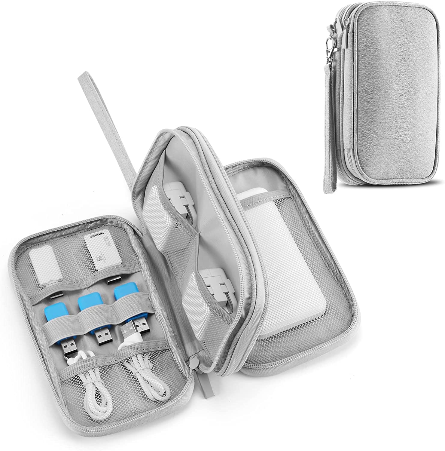         Travel Cable Organizer Case, Small Cord Organizer Bag for Tech Electronics, Cables, Chargers &amp; Airplane Accessories (Light Gray)       