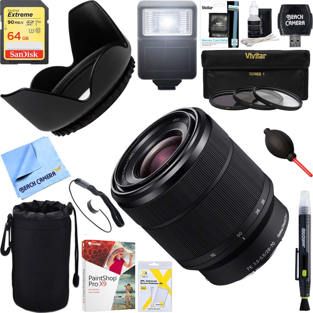Sony (SEL2870 FE 28-70mm F3.5-5.6 OSS Full Frame E-Mount Lens + 64GB Ultimate Filter & Flash Photography Bundle