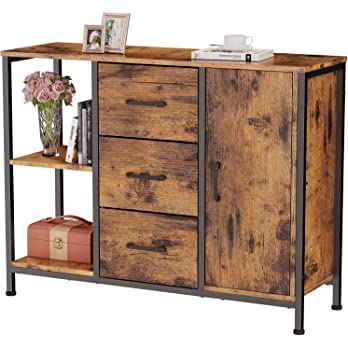          Furnulem Industrial Storage Cabinet,Wood Accent Cabinet with 3 Drawer,2 Shelves and Door for Books/Document/Decoration in Home Office,Bedroom, Entryway, Hallway,Kitchen        