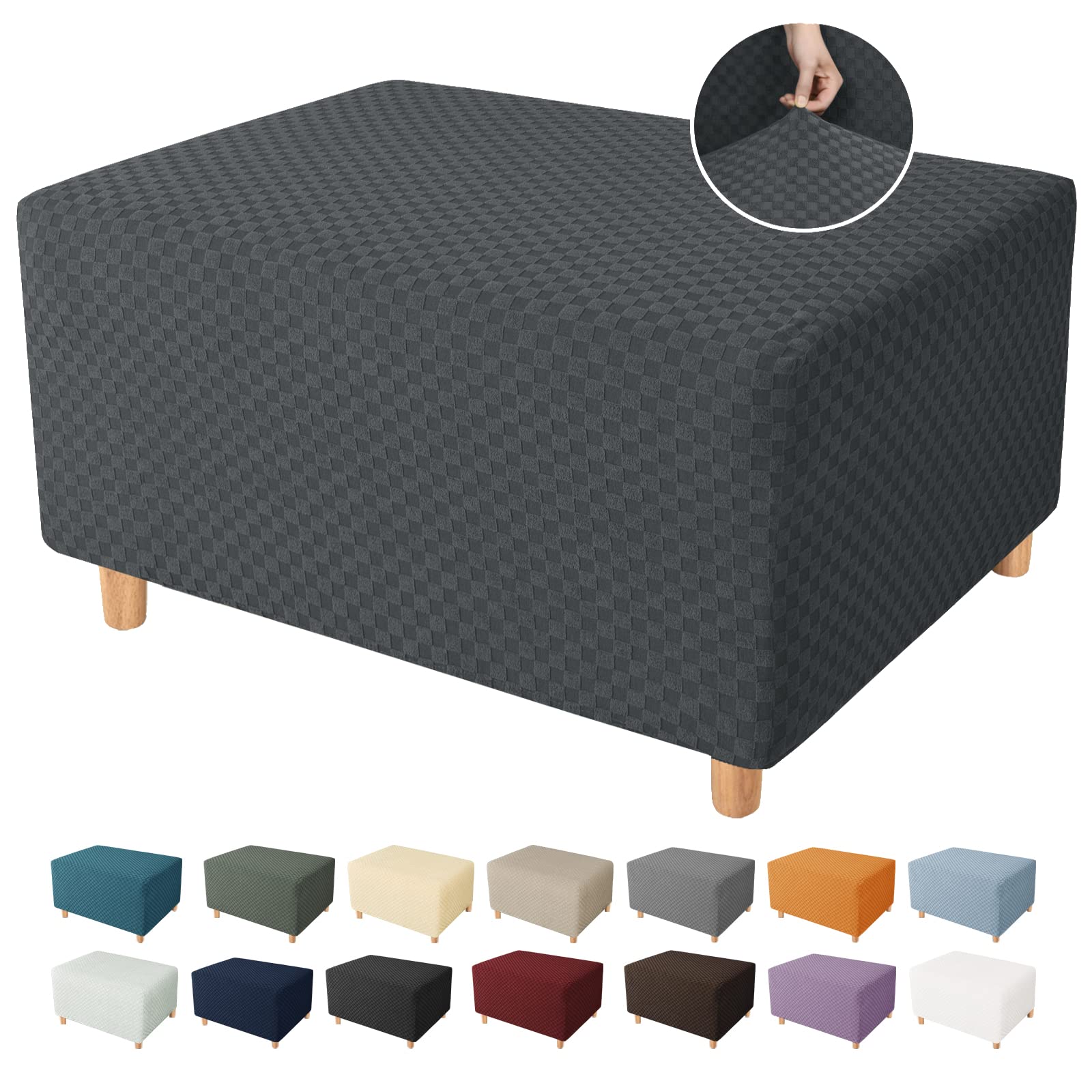 YEMYHOM Ottoman Cover Latest Jacquard Design High Stretch Folding Storage Footstool Protector Rectangle Removable Slipcover (Ottoman X-Small, Dark Gray)